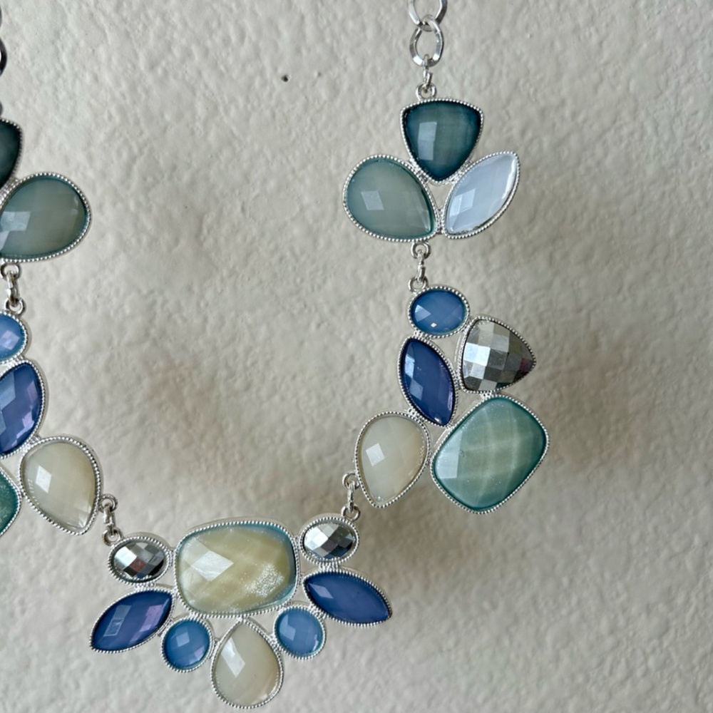 Faux Stone Neckace Cream Blue Green Silver Collar Lobster Clasp Style & Co NWT - Picture 6 of 10